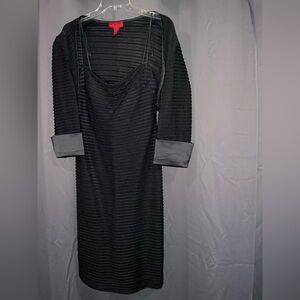 JS Collections Black Pleated Shift Dress w/Matching Bolero Jacket. Size 12.